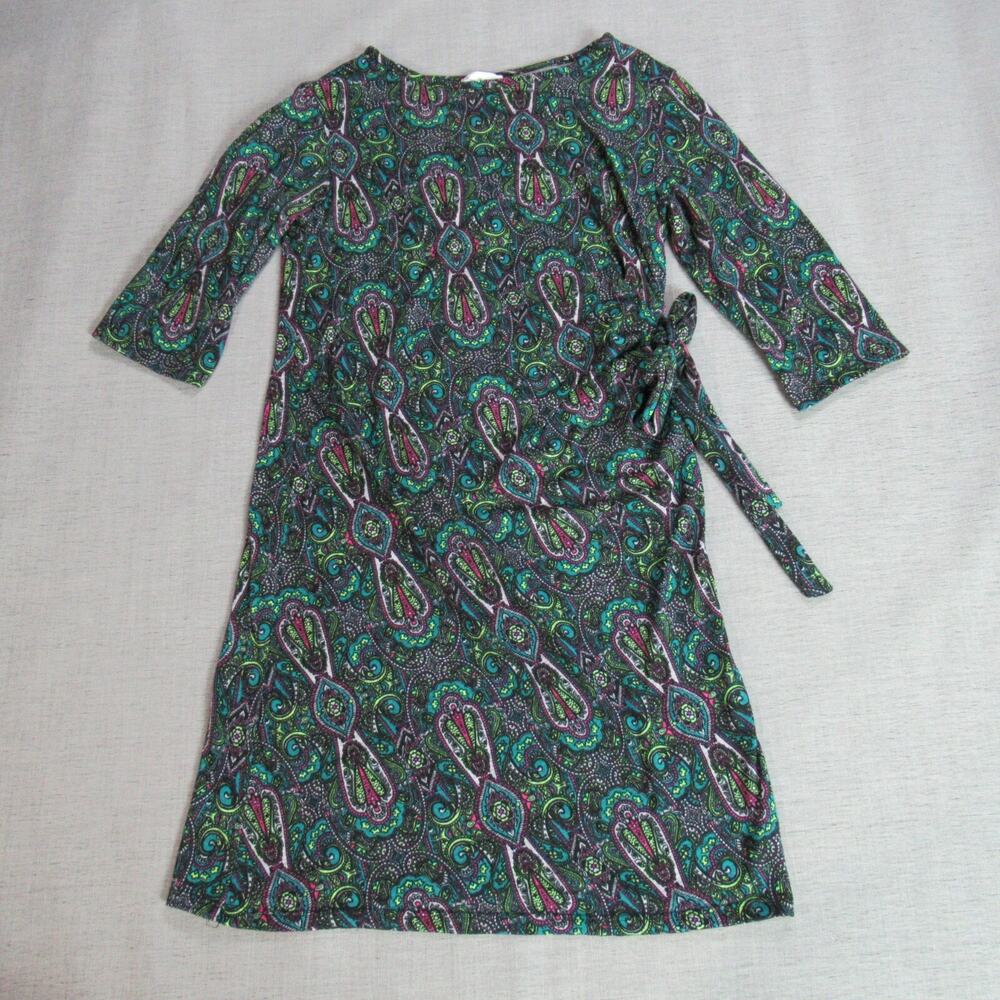 Olivia Matthews Dress Womens Size 1X Green Knit Paisley Boho Midi Stretch Work